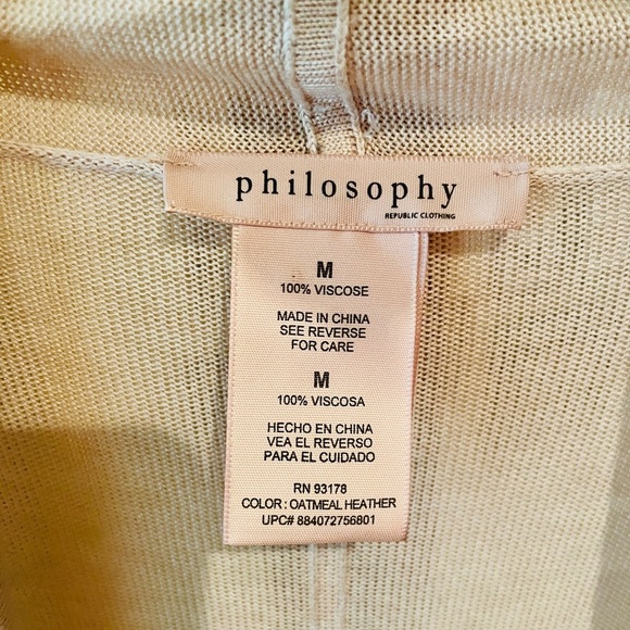 Philosophy long sleeve open front long cardigan sweater closet staple SZ M beige - Picture 4 of 8